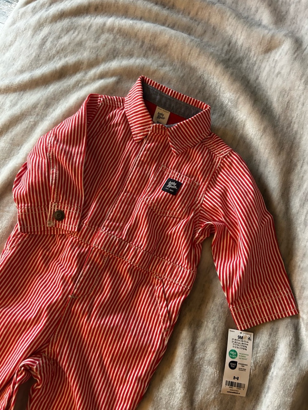 Striped Red & White Baby Jumpsuit with Patch Logo
